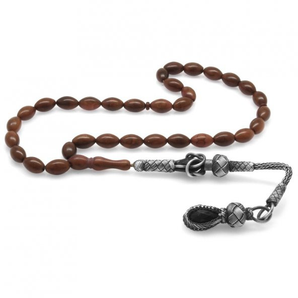 Nipora 1000 Ayar Gümüş Kazaz Püsküllü Koyu Renk Arpa Kesim Kuka Tesbih - 2