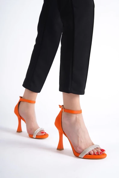 Turuncu Tek Bantlı Platform Kadeh Topuklu Abiye Ayakkabı - Yuffy - Resim 3