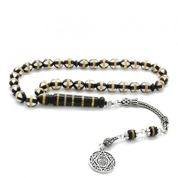 Nipora 925 Ayar Gümüş Püsküllü Beyaz Mine Dolgulu Pirinç Sarmal Küre Kesim Kuka Tesbih