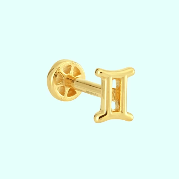 Altın Tragus Piercing 14 Ayar İkizler Burcu