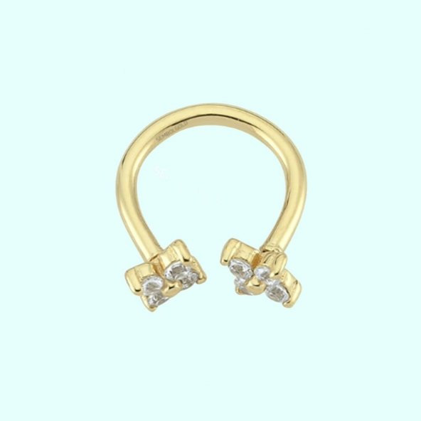 Altın Yarım Halka Kulak Piercing 14 Ayar Çiçek - 1