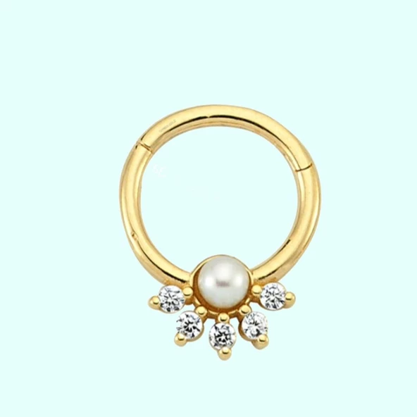Altın Halka Piercing İnci Form 14 Ayar