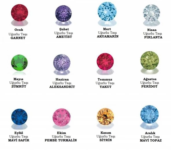 Altın Doğum Taşı Yüzükler 14 Ayar/Ay'lara Göre Taş Rengi - Resim 2