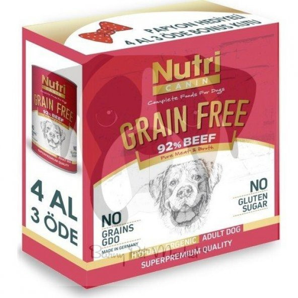 Nutri Canin 92 Biftekli Tahılsız Köpek Konservesi 4 x 400 gr