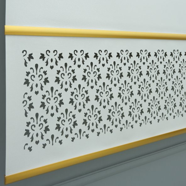 Lazer Kesim Stor Perde - Gold Lama Detaylı  Beyaz 110x200 cm - 1