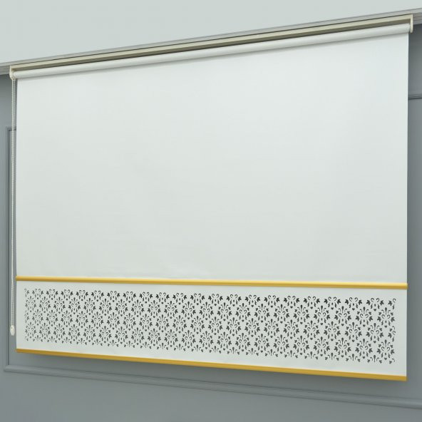 Lazer Kesim Stor Perde - Gold Lama Detaylı  Beyaz 240x260 cm - 4