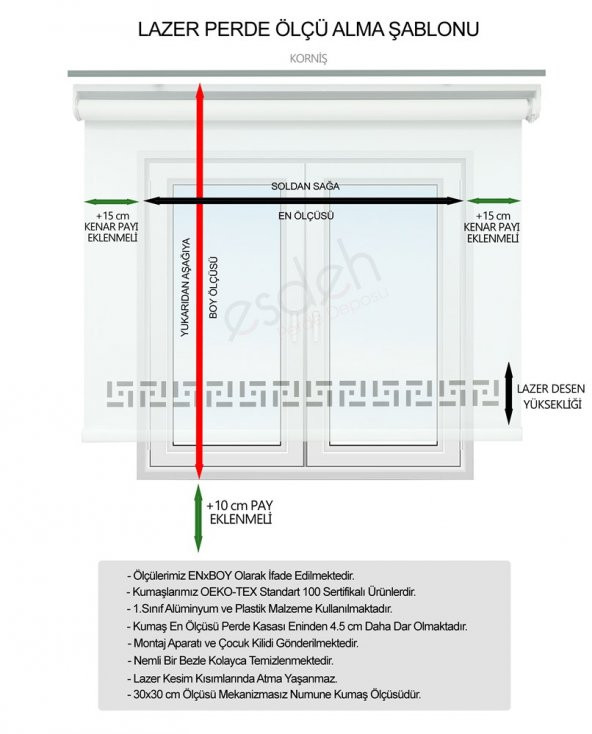 Lazer Kesim Stor Perde - Gold Lama Detaylı  Beyaz 110x200 cm - 6