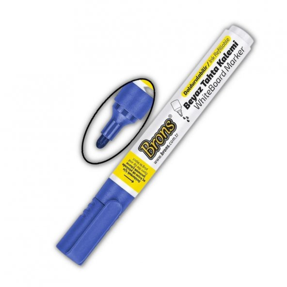 Mavi Yazı Tahta Kalemi Doldurulabilir 2 Adet ve Silinebilir Mürekkep 30 ml 1 Adet Brons Yazı Tahta Kalem Seti - 2