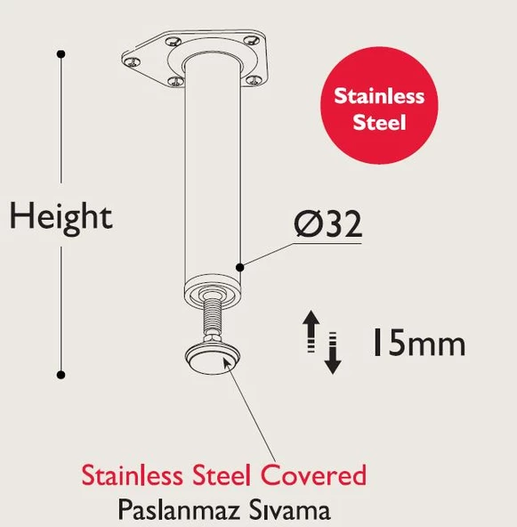 Tekne ve Karavan İçin Paslanmaz Metal Mobilya Ayağı - 3