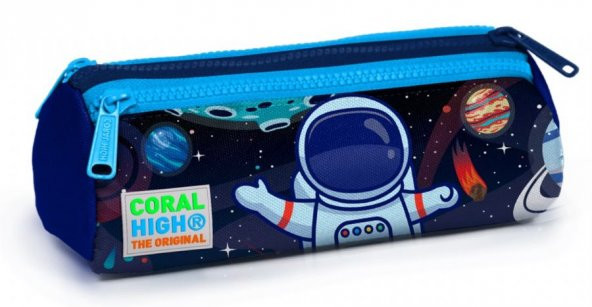 Coral High Mavi Astronot Baskılı Üç Bölmeli Kalem Çantası -Erkek Çocuk