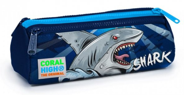 Coral High Mavi Köpekbalığı Baskılı Üç Bölmeli Kalem Çantası -Erkek Çocuk