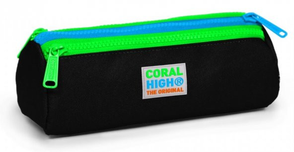 Coral High Siyah-Yeşil Üç Bölmeli Kalem Çantası -Erkek Çocuk
