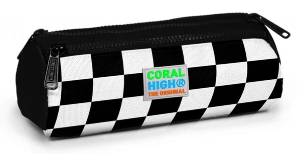 Coral High Siyah Damalı Üç Bölmeli Kalem Çantası -Erkek Çocuk