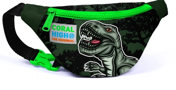 Coral High Yeşil Dinazor Baskılı Bel Çantası - Erkek Çocuk