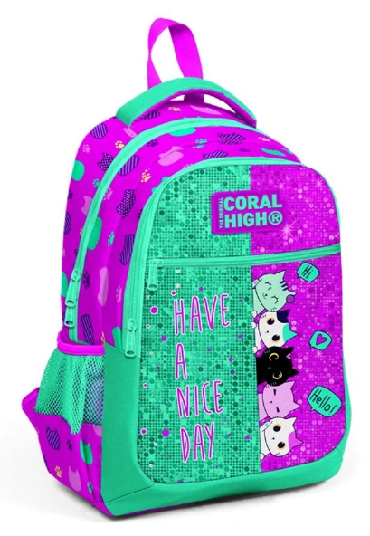 Coral High Sevimli Kediler Baskılı İlkokul Sırt Çantası - Kız Çocuk