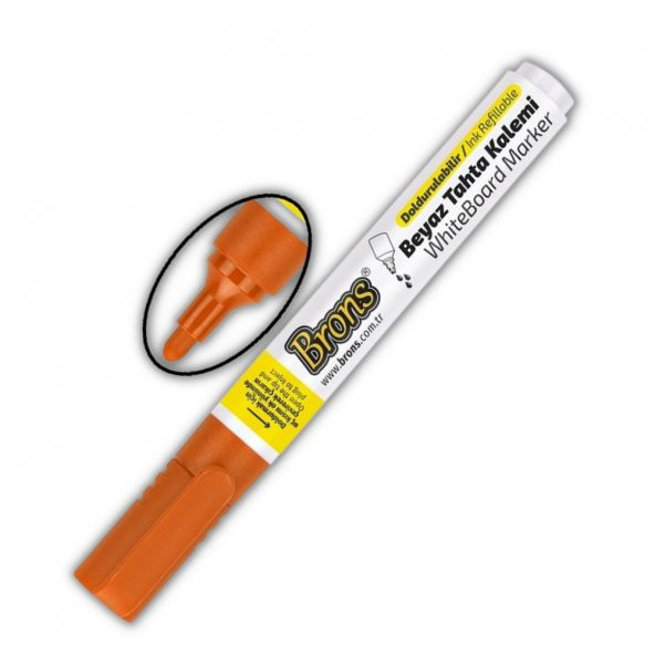 Turuncu Yazı Tahta Kalemi Doldurulabilir 2 Adet ve Silinebilir Mürekkep 30 ml 1 Adet Brons Yazı Tahta Kalem Seti - 3