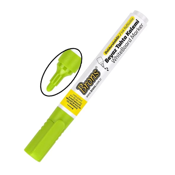 Açık Yeşil Yazı Tahta Kalemi Doldurulabilir 2 Adet ve Silinebilir Mürekkep 30 ml 1 Adet Brons Yazı Tahta Kalem Seti - 3