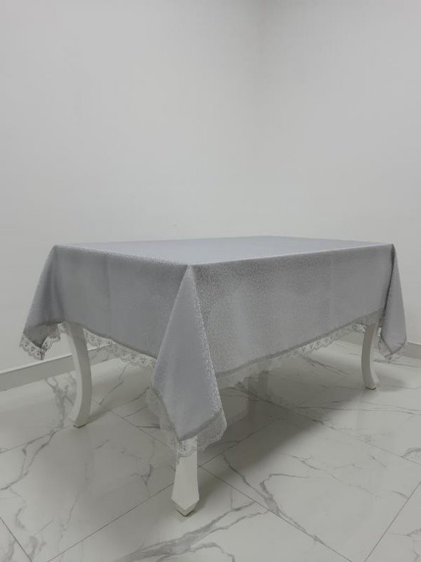 Finezza Paris Jakarlı Kumaş Güpürlü Gri Masa Örtüsü  Dikdörtgen 160*220 cm - 962 - Resim 2