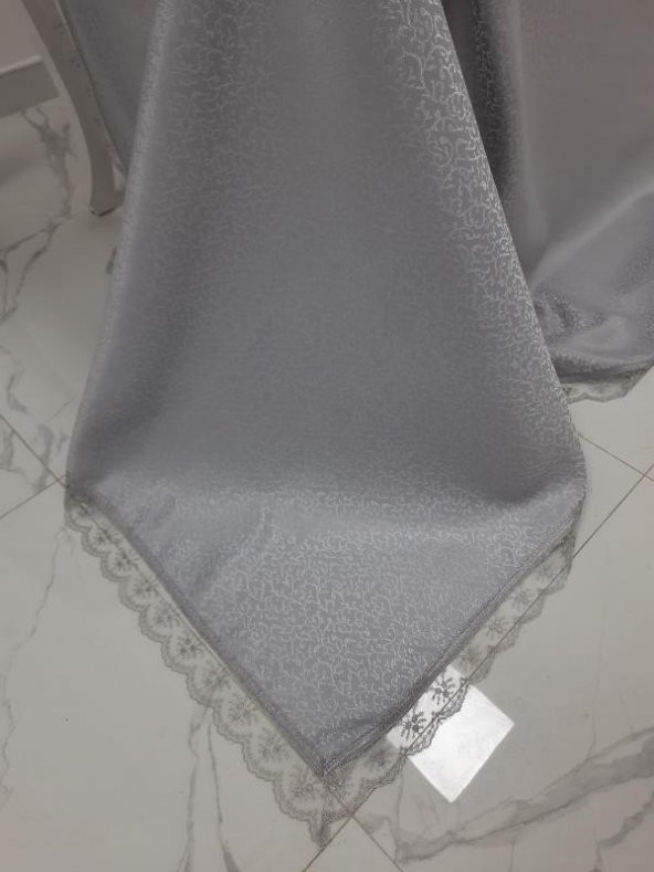 Finezza Paris Jakarlı Kumaş Güpürlü Gri Masa Örtüsü  Dikdörtgen 160*220 cm - 962 - Resim 3