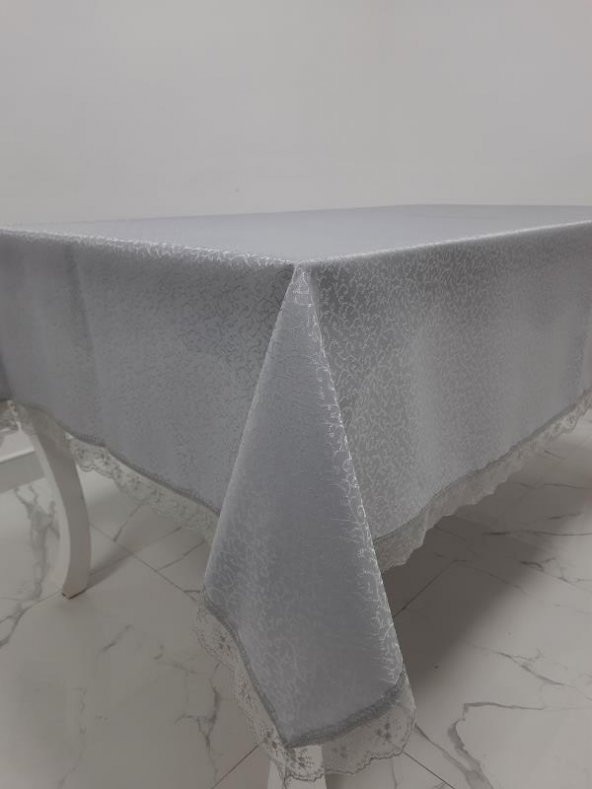 Finezza Paris Jakarlı Kumaş Güpürlü Gri Masa Örtüsü  Dikdörtgen 160*220 cm - 962 - Resim 4