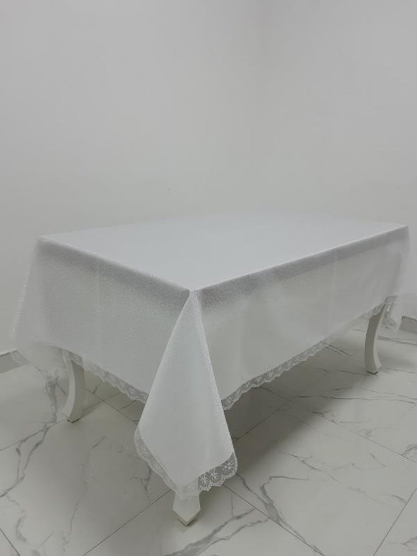 Finezza Paris Jakarlı Kumaş Güpürlü Beyaz Masa Örtüsü 160x220 cm - 965