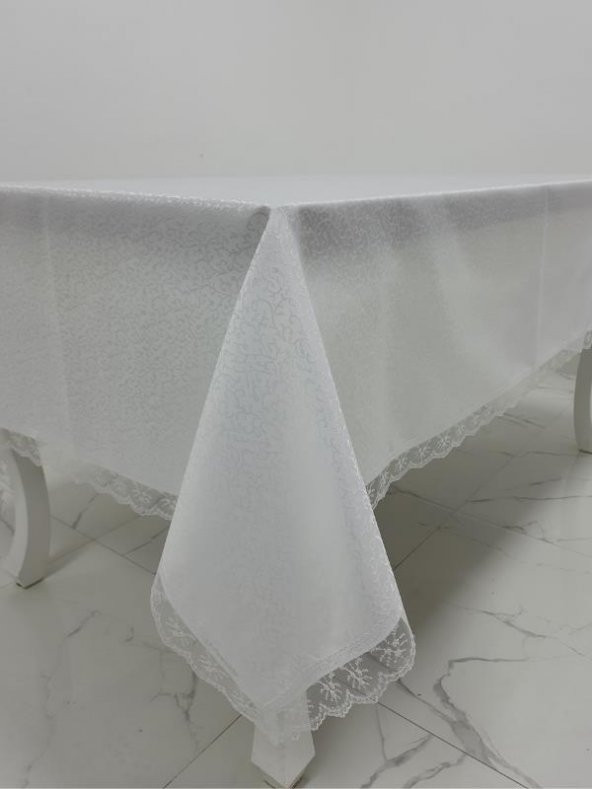 Finezza Paris Jakarlı Kumaş Güpürlü Beyaz Masa Örtüsü 160x220 cm - 965 - 2