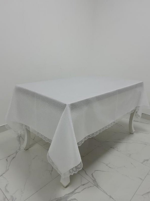 Finezza Paris Jakarlı Kumaş Güpürlü Beyaz Masa Örtüsü 160x220 cm - 965 - 4