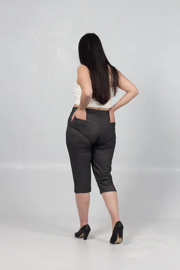 Truva Xxl Büyük Beden Kadın Giyim penye Kot Görünümlü Kapri Renkli Kş012 - 4