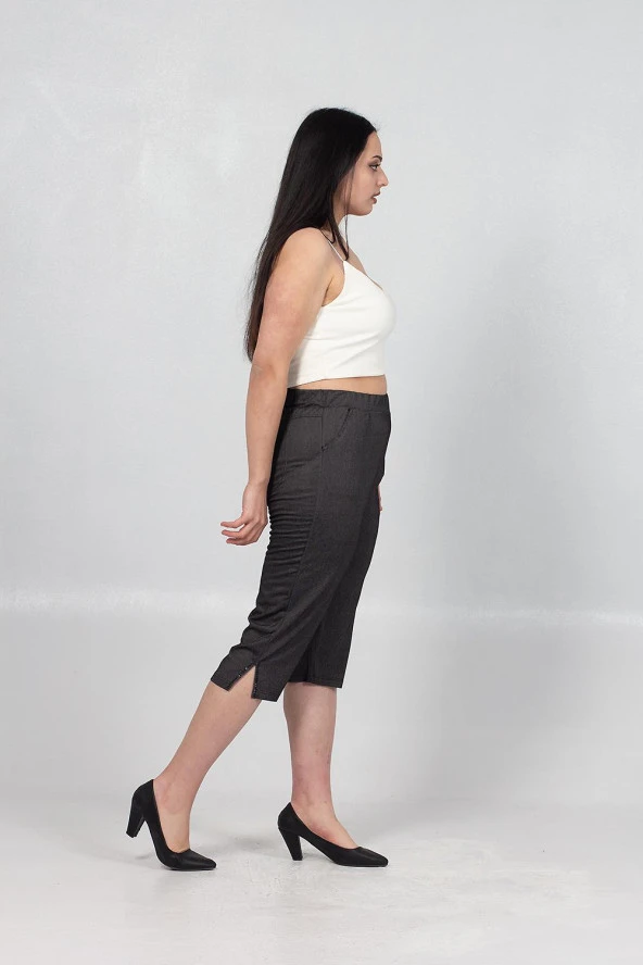 Truva Xxl Büyük Beden Kadın Giyim penye Kot Görünümlü Kapri Renkli Kş012 - 5