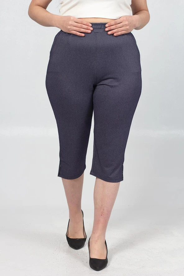 Truva Xxl Büyük Beden Kadın Giyim penye Kot Görünümlü Kapri Renkli Kş012 - 6