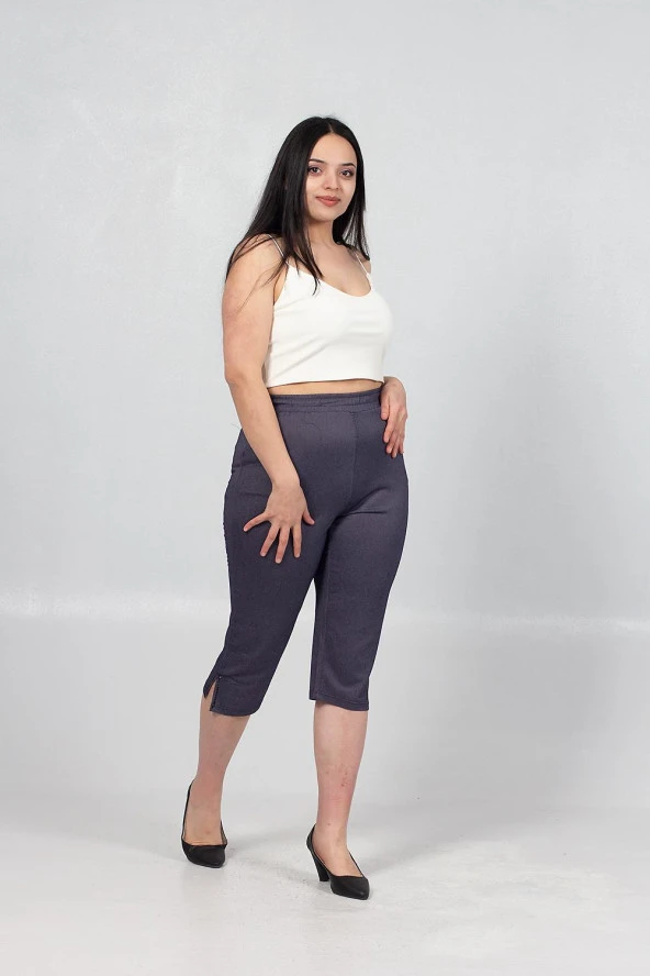 Truva Xxl Büyük Beden Kadın Giyim penye Kot Görünümlü Kapri Renkli Kş012 - 8