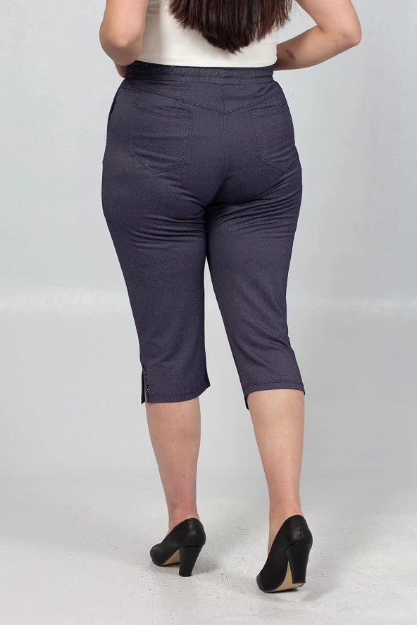 Truva Xxl Büyük Beden Kadın Giyim penye Kot Görünümlü Kapri Renkli Kş012 - 9