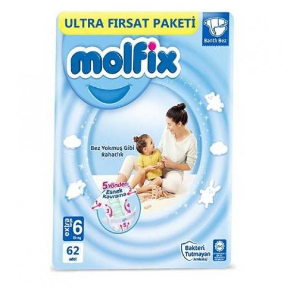 Molfix Bebek Bezi 3D 6 Beden Extra Large 15+ Kg 62li Ultra Fırsat Paketi