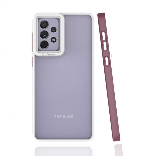 KNY Samsung Galaxy A73 Kılıf Renkli Silikon Kenarlı Kamera Korumalı Şeffaf Mima Kapak Bordo