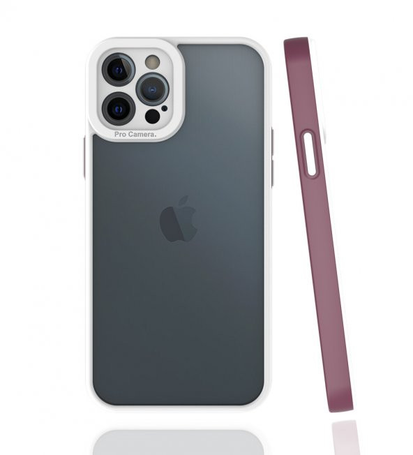 KNY Apple İphone 12 Pro Kılıf Renkli Silikon Kenarlı Kamera Korumalı Şeffaf Mima Kapak Bordo