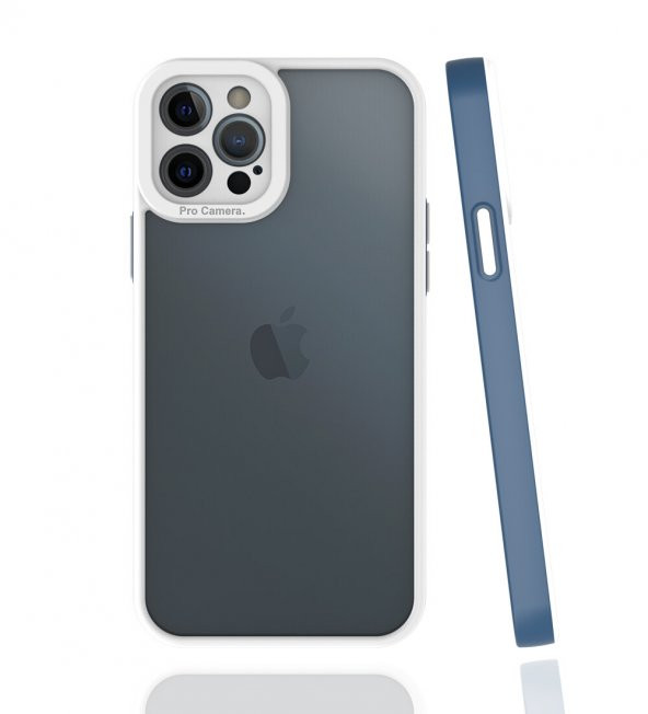KNY Apple İphone 12 Pro Max Kılıf Renkli Silikon Kenarlı Kamera Korumalı Şeffaf Mima Kapak Lacivert