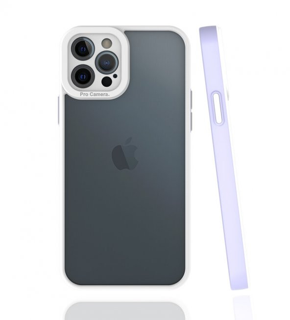 KNY Apple İphone 12 Pro Max Kılıf Renkli Silikon Kenarlı Kamera Korumalı Şeffaf Mima Kapak Mor