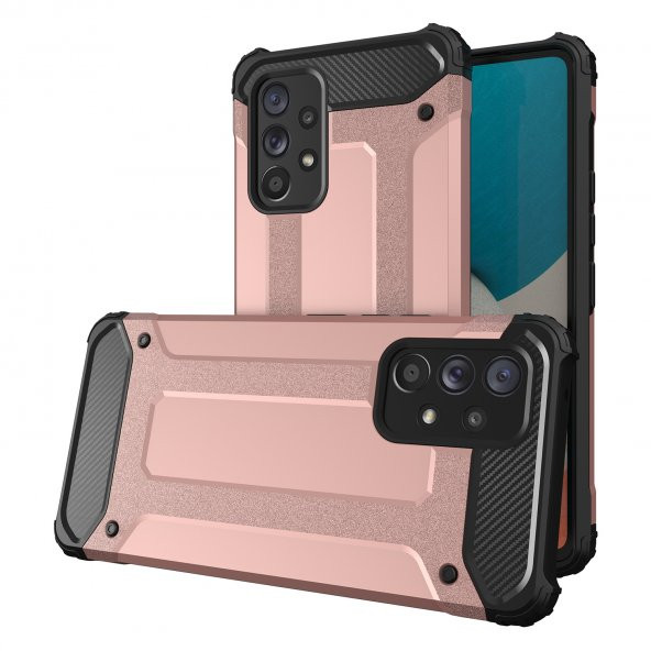 KNY Samsung Galaxy A73 Kılıf Çift Katmanlı Armour Case Rose Gold