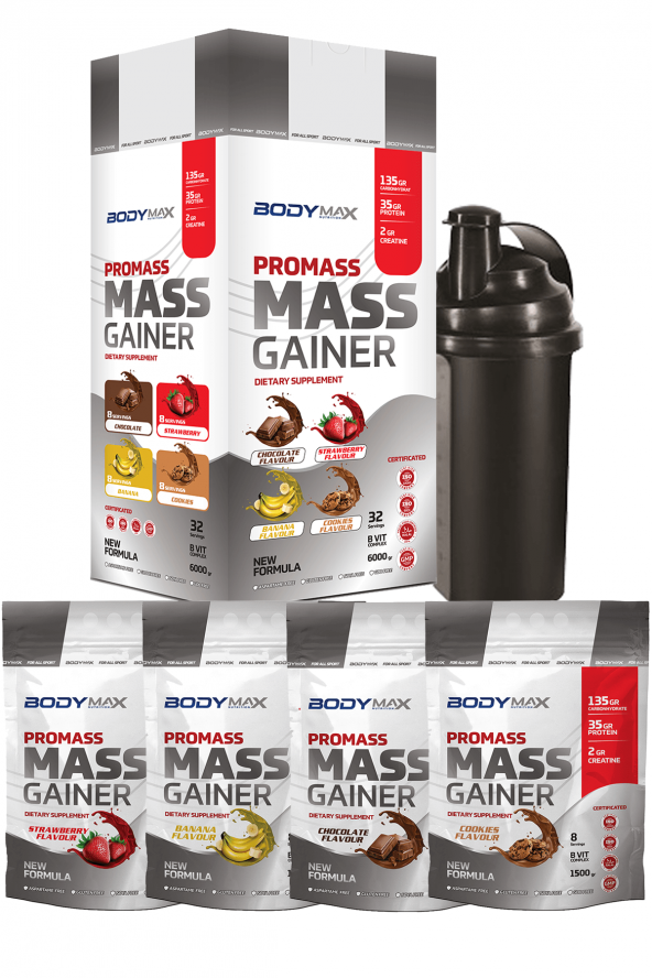 Bodymax Promass 6000 Gr Mix Çilek Muz Çikolata Kurabiye + Shaker - 1