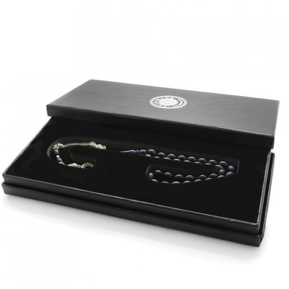 Nipora Ayyıldız Kararmaz Metal Püsküllü Arpa Kesim Mavi-Siyah Sıkma Kehribar Tesbih - Resim 3