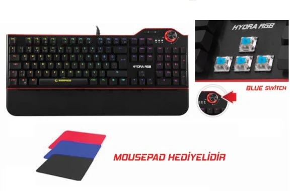 Rampage Hydra R6 Full Color RGB LED Gaming Pro BLUE Switch Alminy