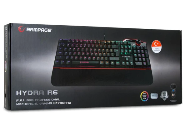 Rampage Hydra R6 Full Color RGB LED Gaming Pro RED Switch Aluminy - 8