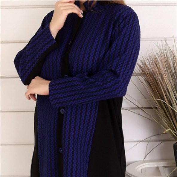 Fashion Büyük Beden Dügmeli Kışlık Lacivert Uzun Hırka 4269180 1 - 2