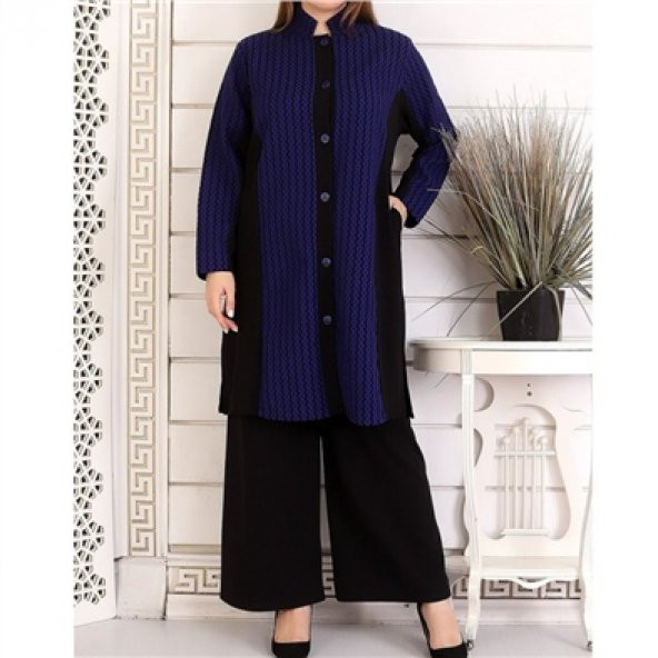 Fashion Büyük Beden Dügmeli Kışlık Lacivert Uzun Hırka 4269180 1 - 3
