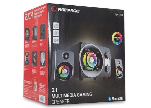 Rampage RMS-G8 2+1 25W Bluetooth+USB-SD-FM Rainbow Siyah Led Işıklı Gaming Speaker - 5