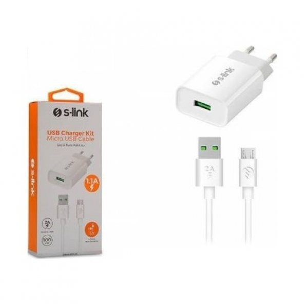 S-Link SL-EC10M 1100MA Ev ŞARJ+2A Micro USB Kablolu Şarj Adaptör Seti - Resim 2