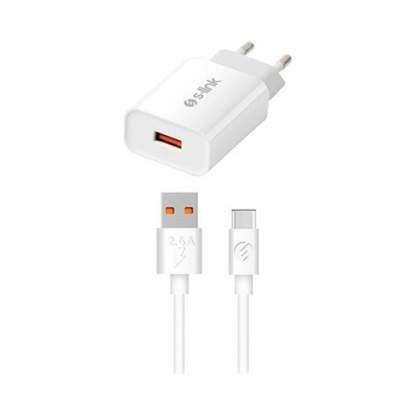 S-Link SL-EC13T Ev Şarj 18W + 2.4A Type-C USB Quick 3.0 Hızlı Şarj Adaptör Seti