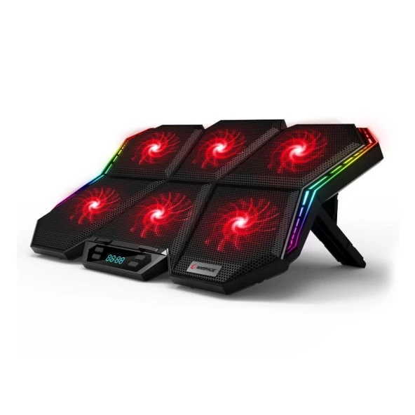 Rampage AD-RX44 X-GALE 6 Fanlı 12 RGB Işık Modlu 7 Kademe Standlı LCD Göstergeli Notebook Soğutucu - 2