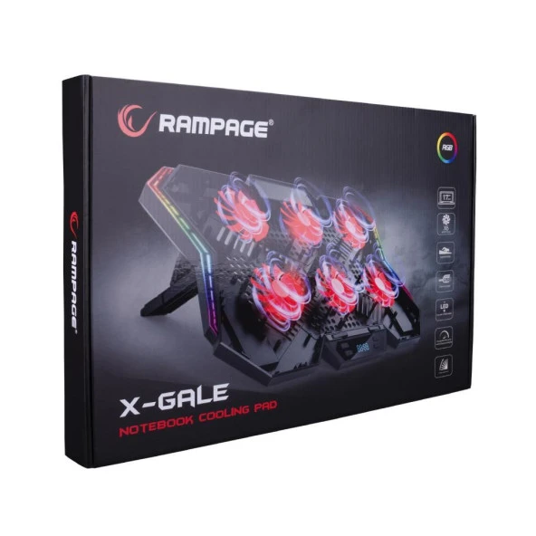 Rampage AD-RX44 X-GALE 6 Fanlı 12 RGB Işık Modlu 7 Kademe Standlı LCD Göstergeli Notebook Soğutucu - 4