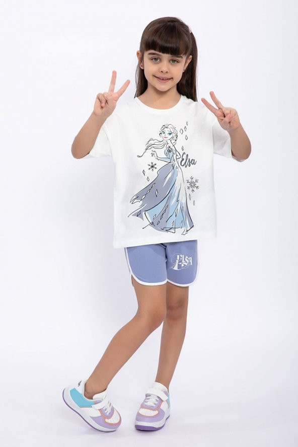 Disney Frozen Frozen Lisanslı Elsa Krem Kız Çocuk Şort Takım - 1